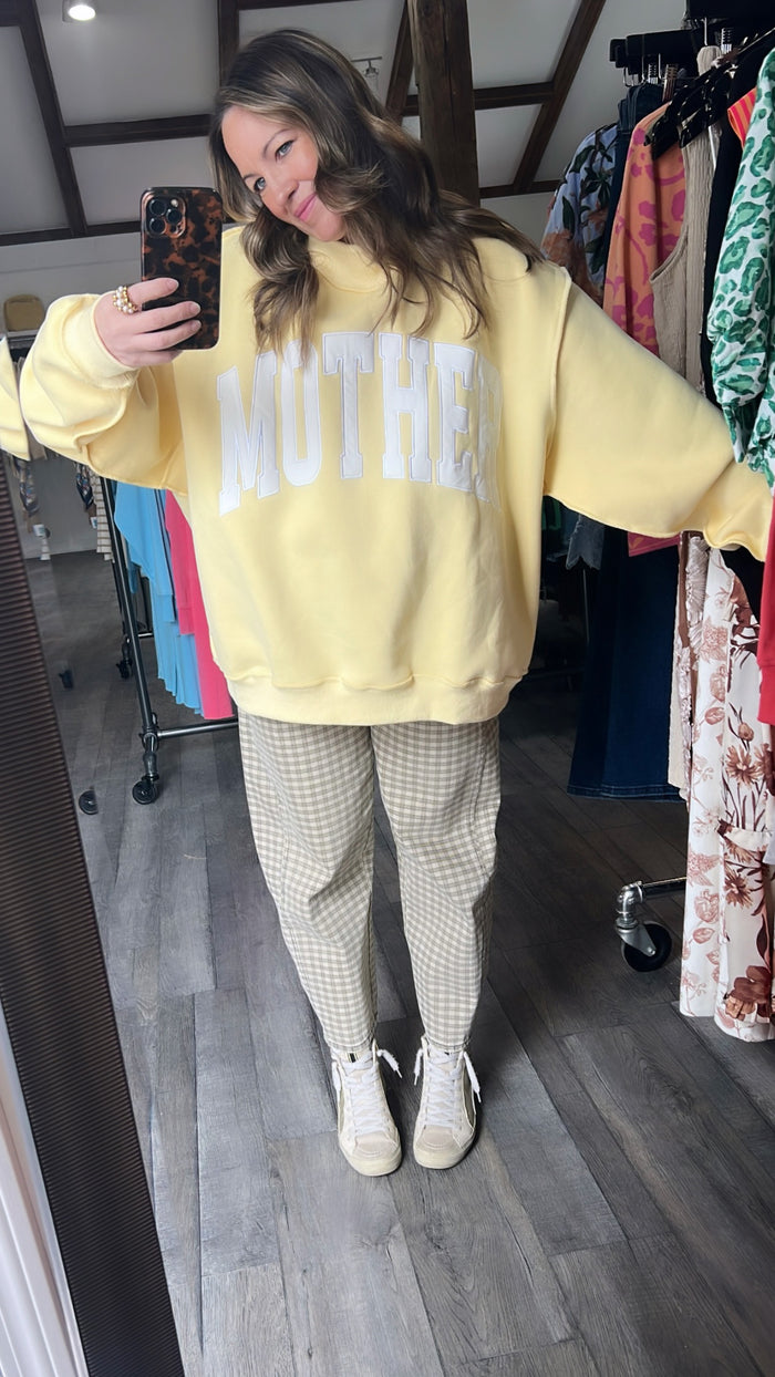 Mother Embroidered Mock Neck Butter Yellow Sweatshirt