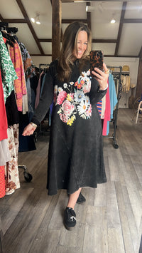 Mineral Floral Butterfly Printed Hoodie Midi Dress