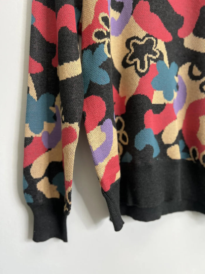 Colorful Abstract Print Charcoal Sweater