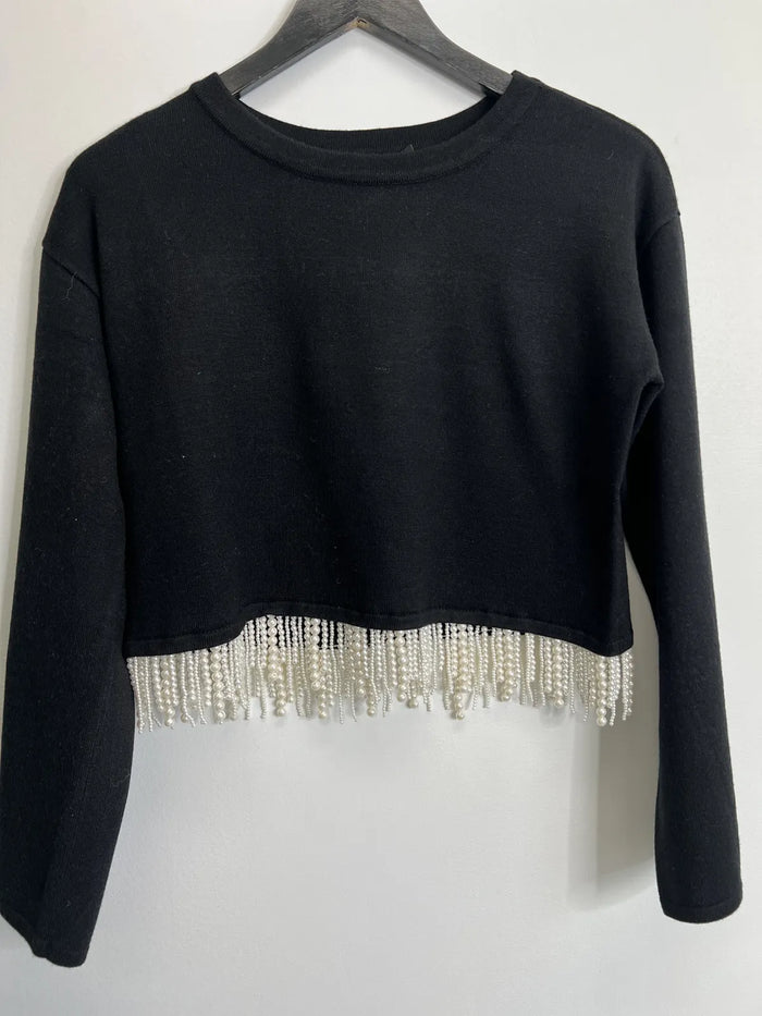 Pearl Fringe Crop Sweater