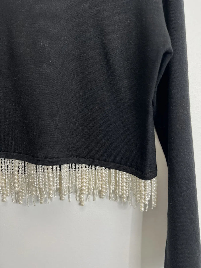 Pearl Fringe Crop Sweater