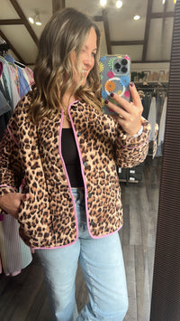 Palmer Leopard Pink Piping Quilted Jacket