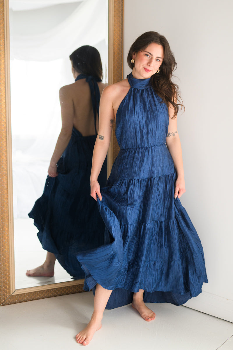 Sapphire Sway Halter Tier Maxi Dress