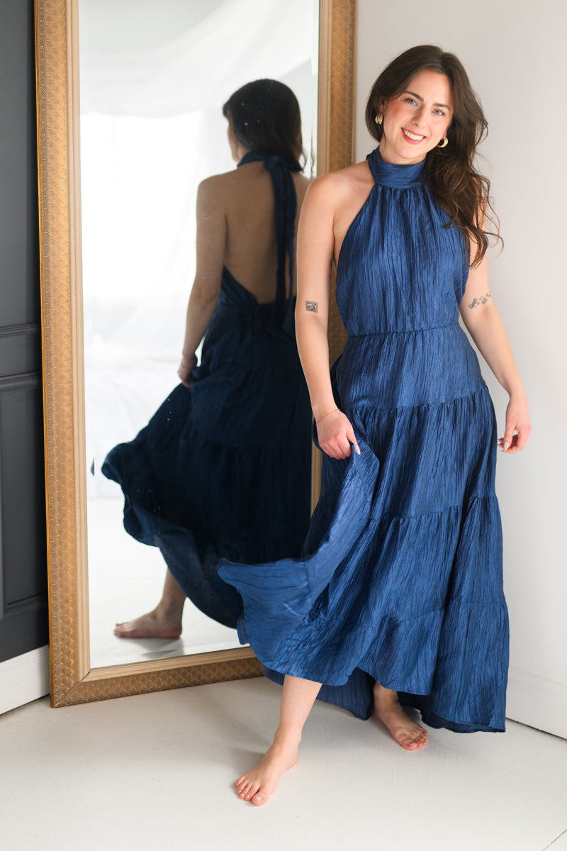 Sapphire Sway Halter Tier Maxi Dress