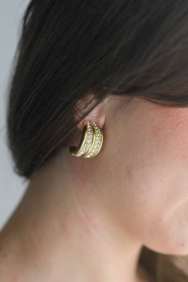 Pave Double Moon Hoop Earring