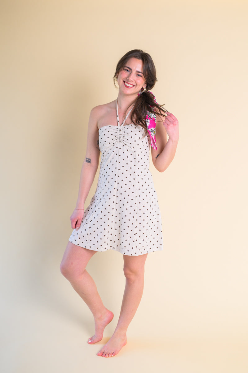 The Dotted Biscotti Linen Mini Dress