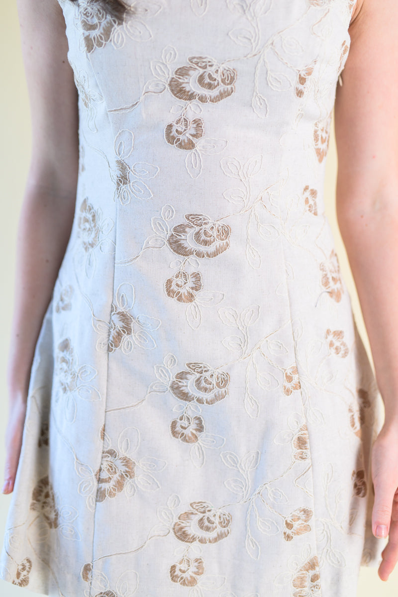 Natural Wave Trim Embroidered Mini Dress