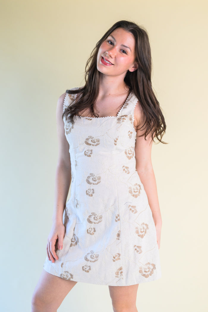 Natural Wave Trim Embroidered Mini Dress