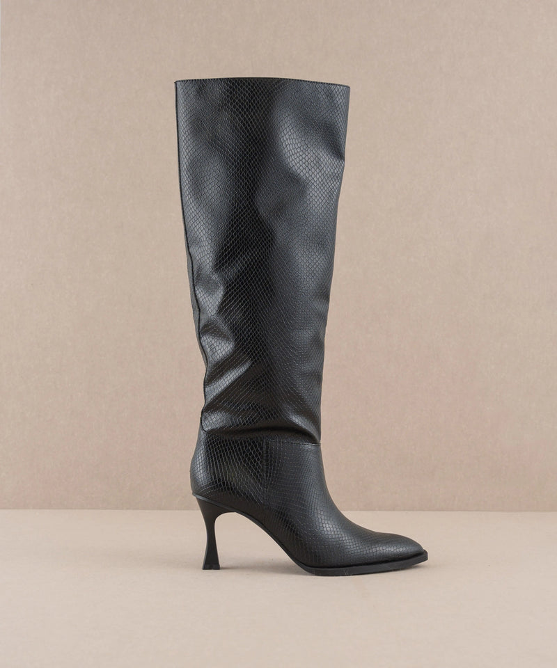 The Vanessa Black | Reptile Print Knee High Boot