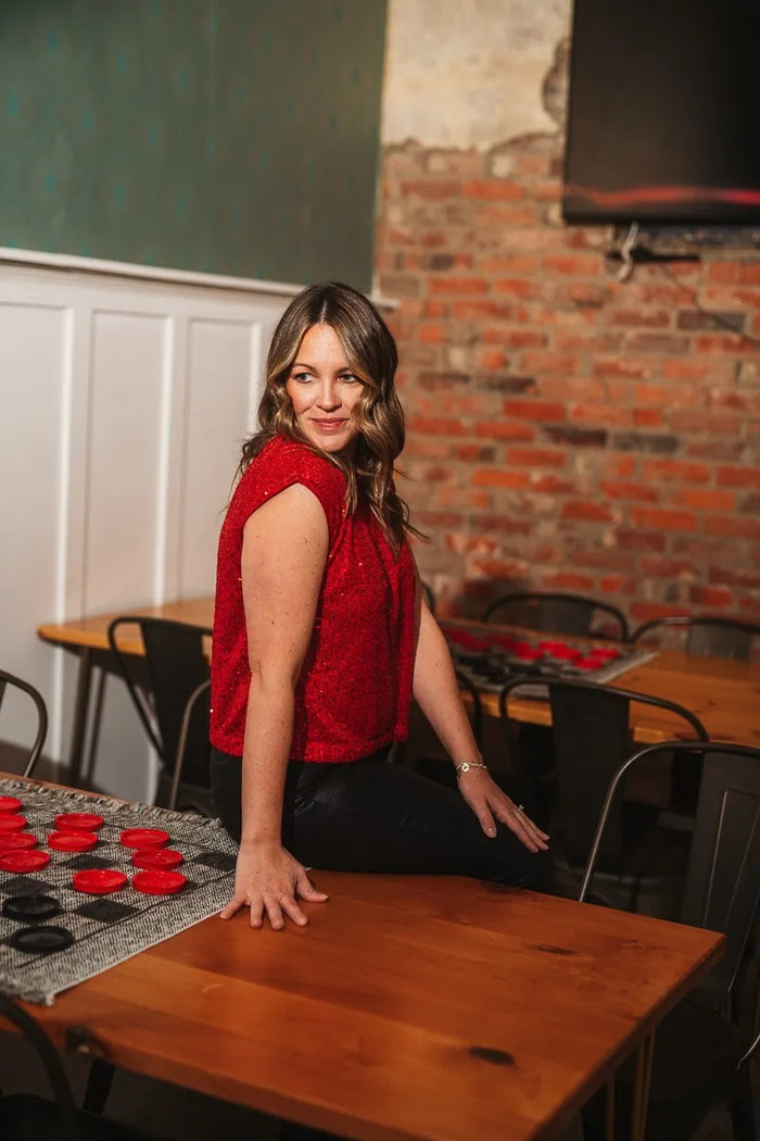 Sequin Bubble Muscle Tank-Red : XS