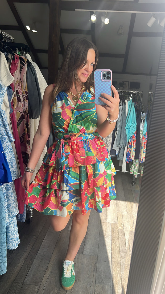 Raya Red Ruffle Tier Mini Dress