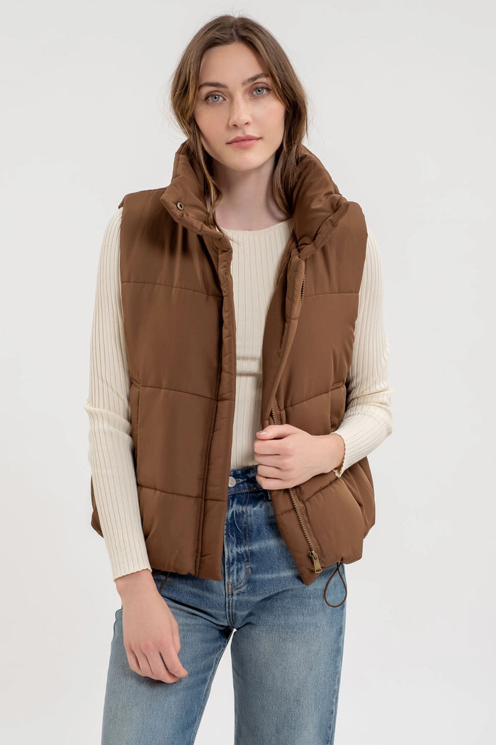 Brown Puffer Zip Vest