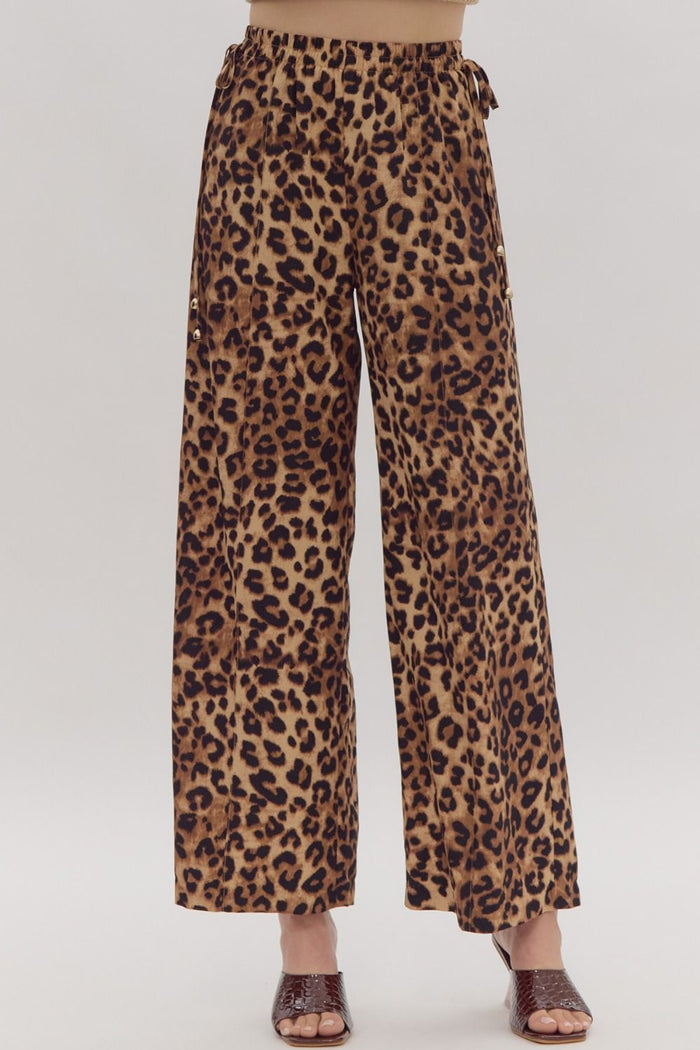 Leopard Print Elastic Waist Pant