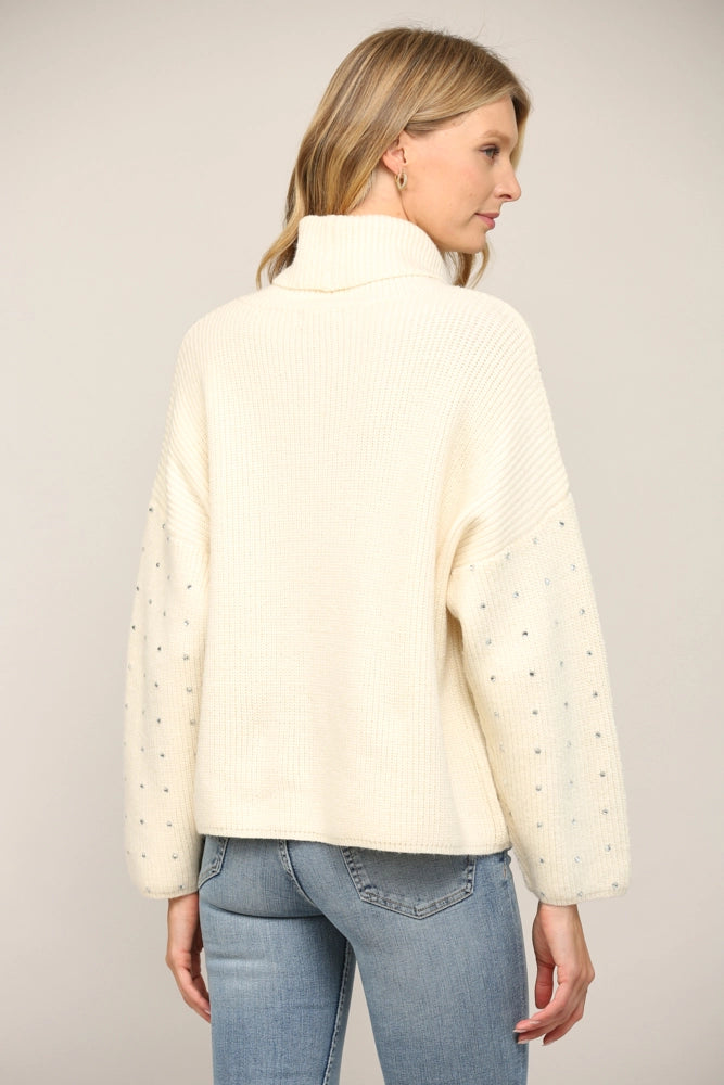 Cream Sparkle Stone Turtleneck Sweater