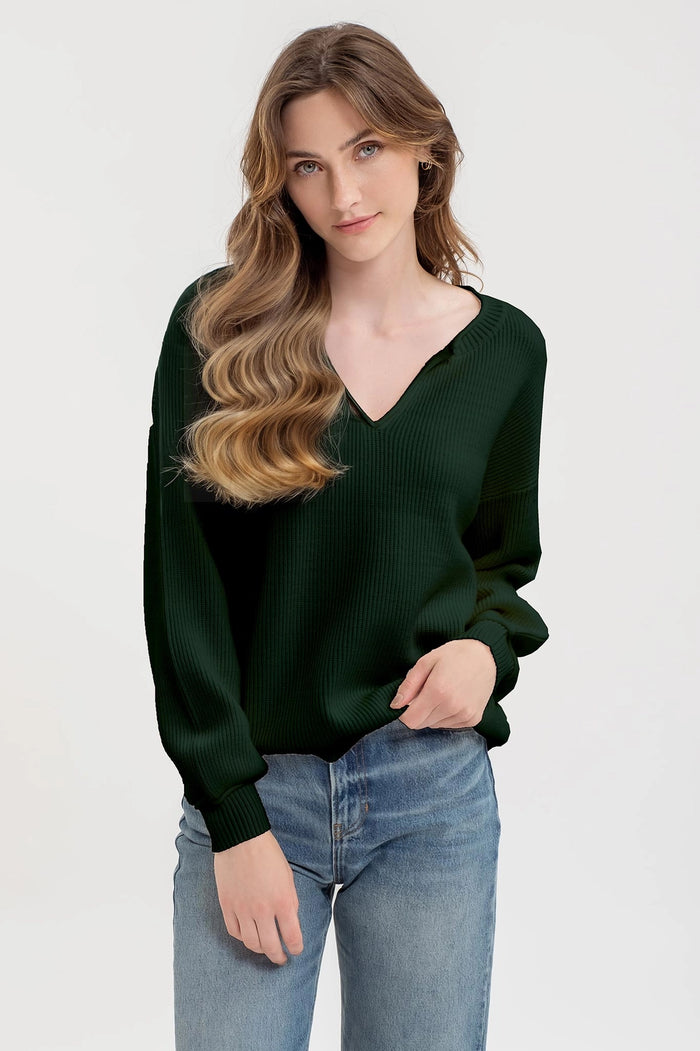 Hunter Green Split Neck Pullover Top