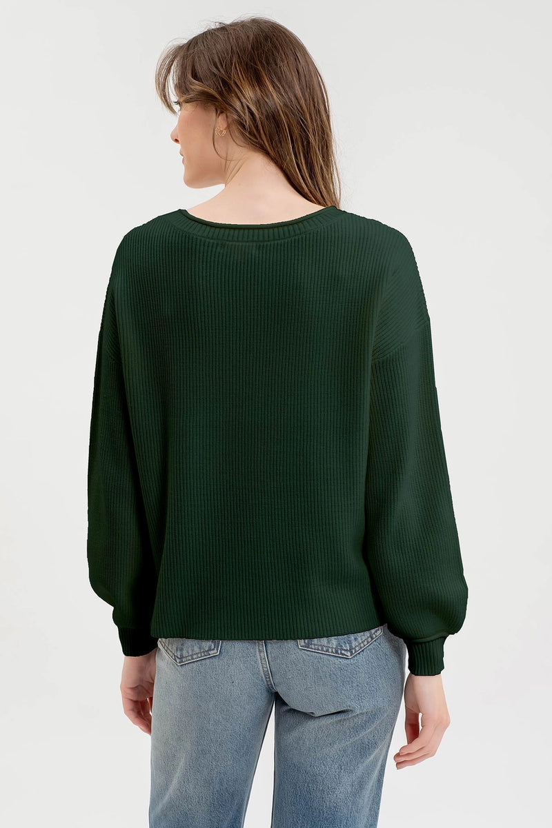 Hunter Green Split Neck Pullover Top