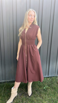 Brown Zipper Cinch Dress