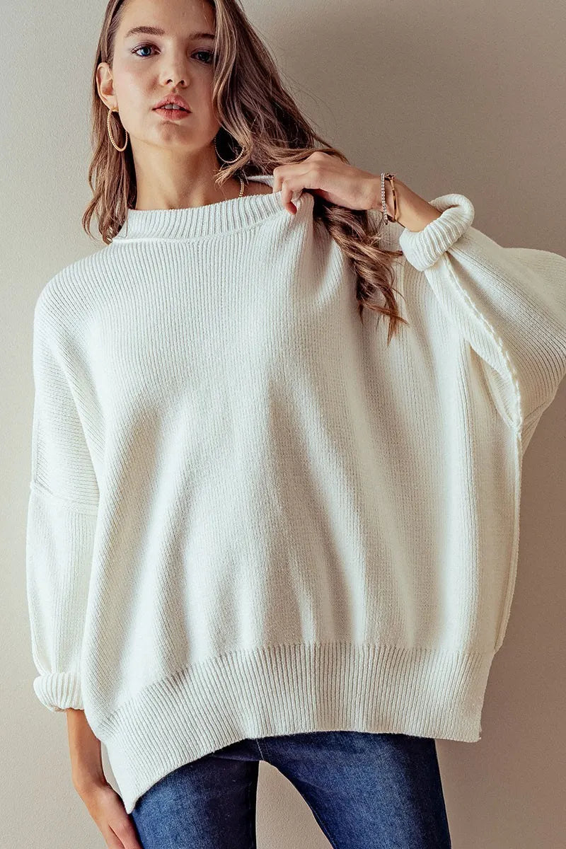 Oversized Side Slit Crew Sweater