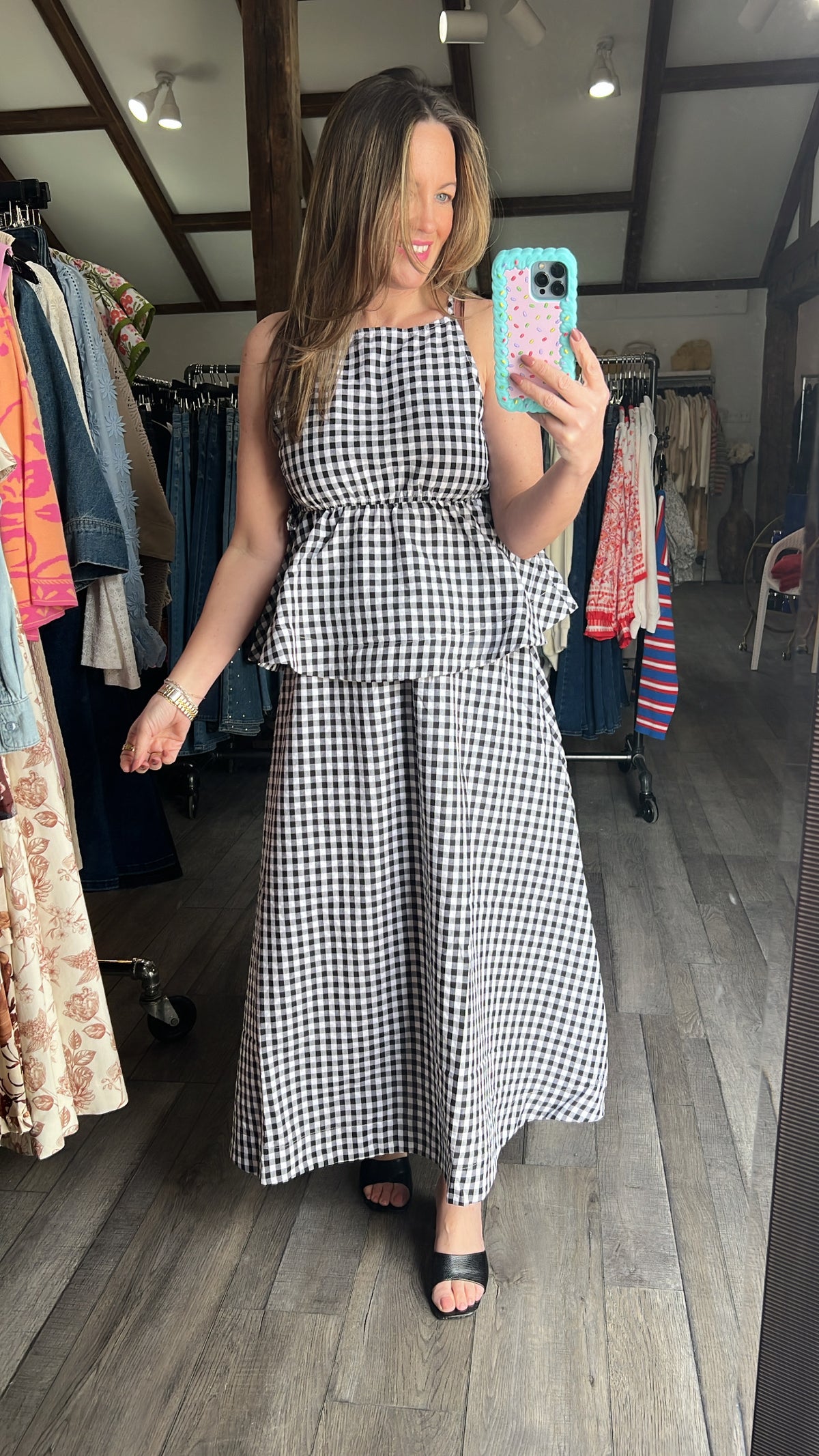 Gingham Check Yes Midi Skirt With Pockets