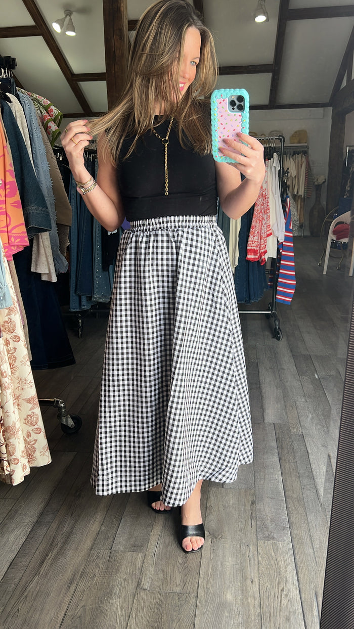 Gingham Check Yes Midi Skirt With Pockets