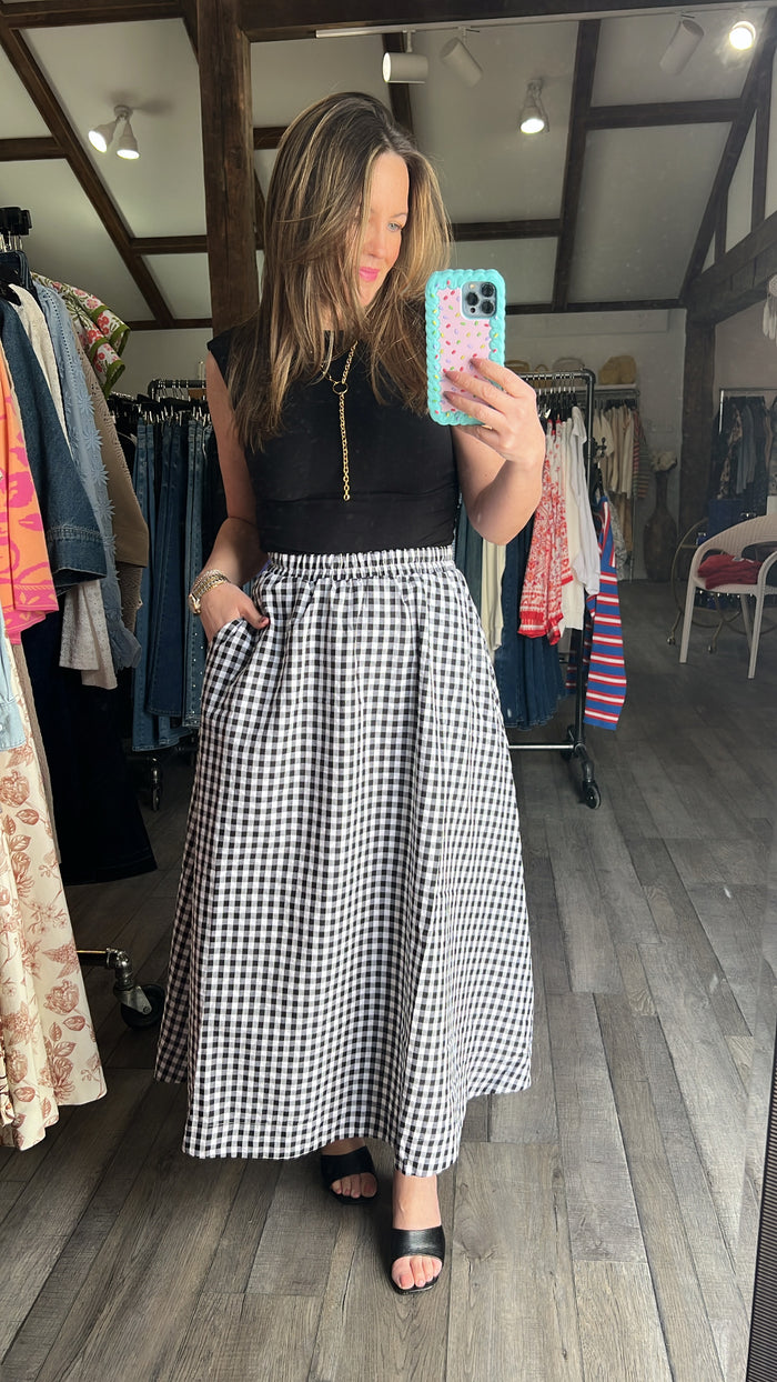 Gingham Check Yes Midi Skirt With Pockets