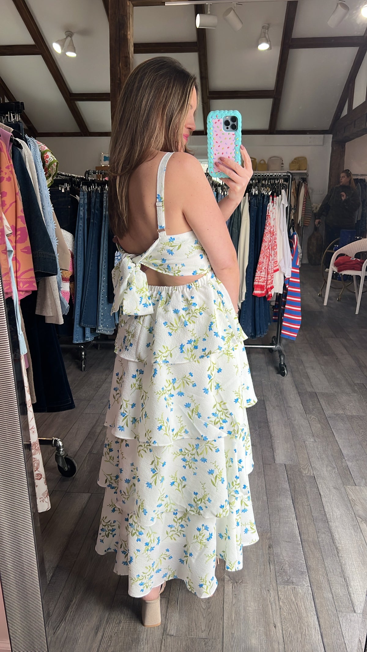 Blue Petal Cascade Tie-Back Dress