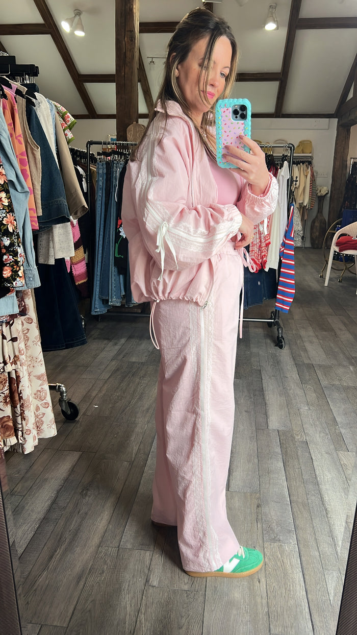 Light Pink Wind Breaker Pant With Lace