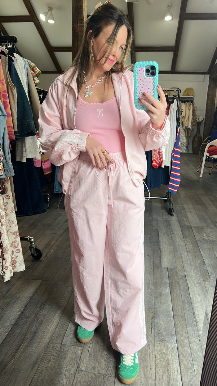 Light Pink Wind Breaker Pant With Lace