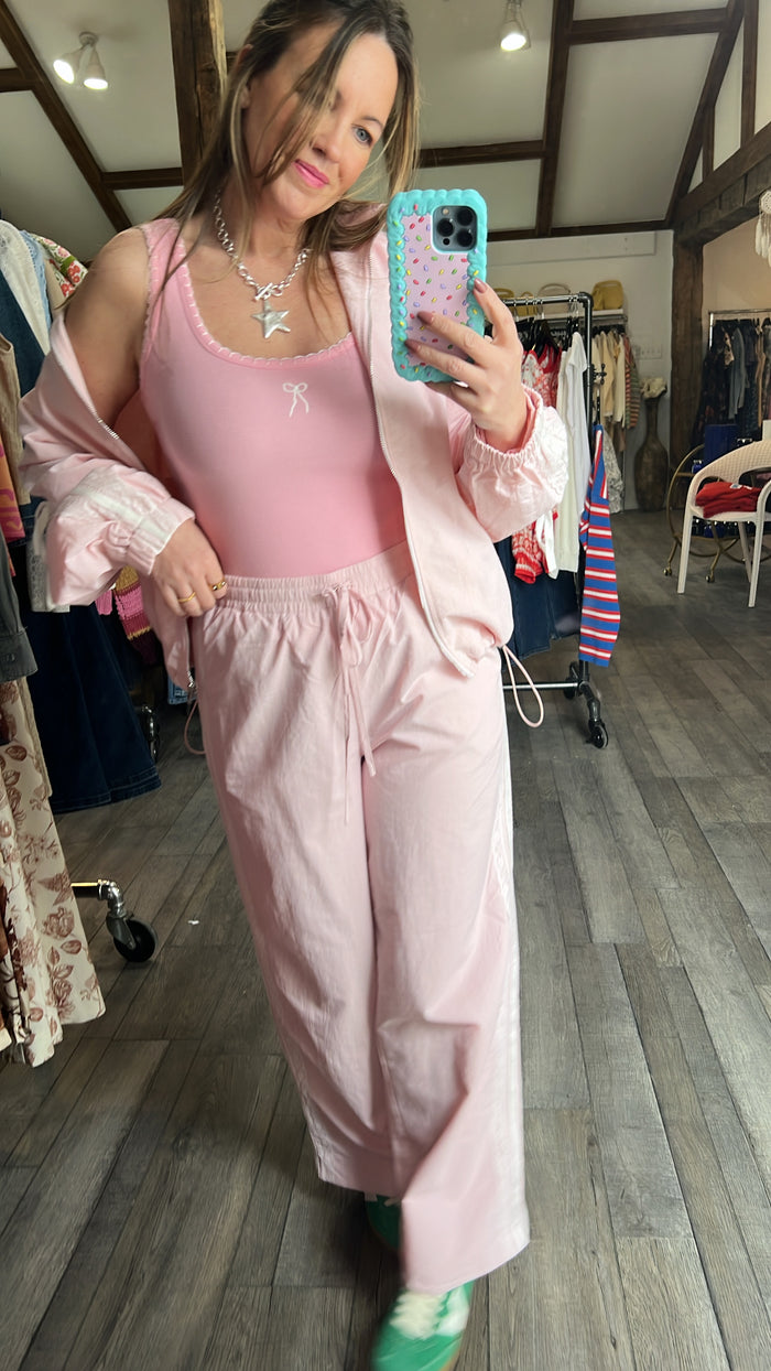 Light Pink Wind Breaker Jacket With Lace Trim