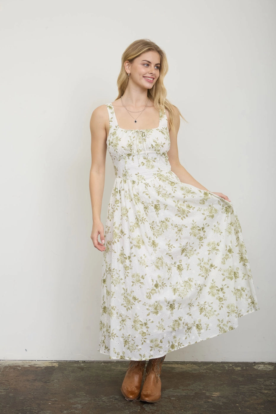 Olive Riviera Corset Midi Dress