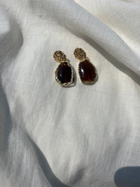 Amber Oval Stone Dangle Earrings