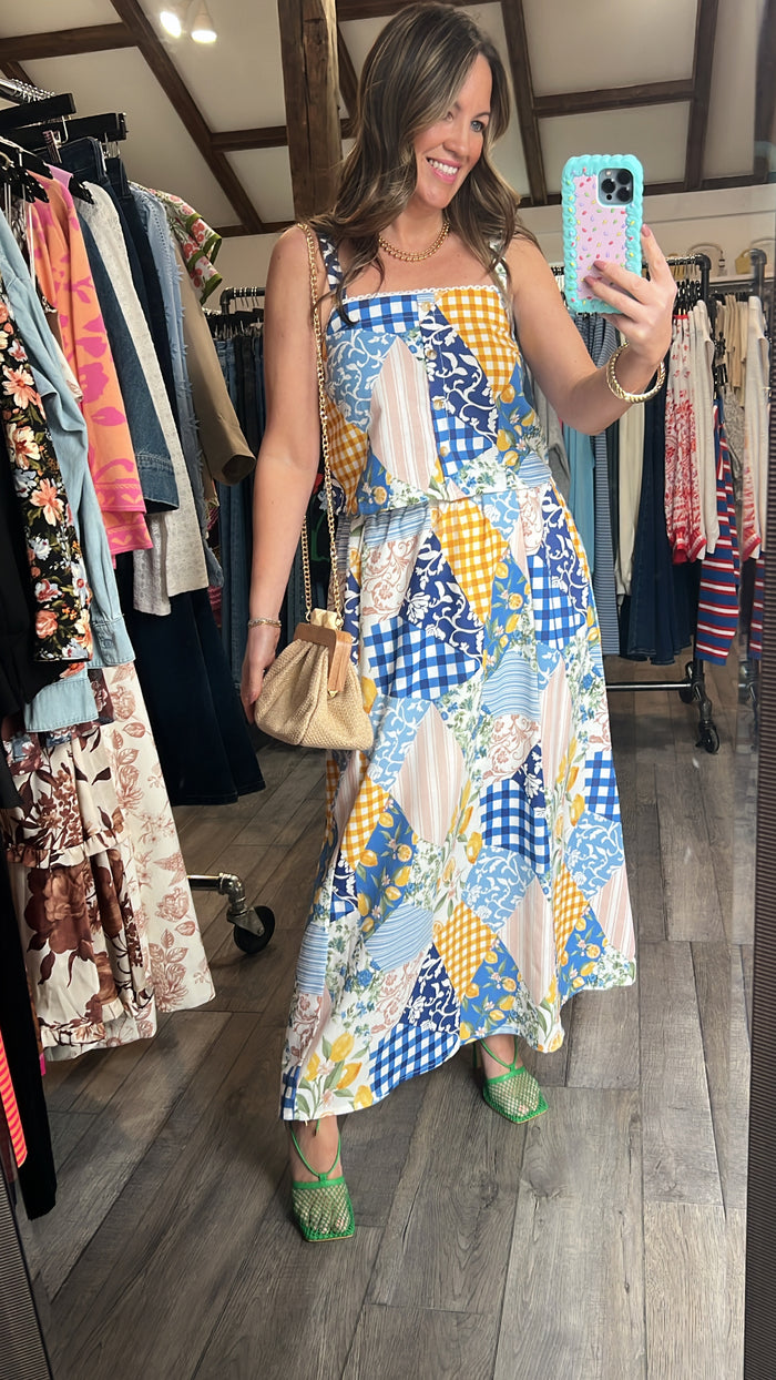 Lemon Sky Patchwork Coastal Skirt Set