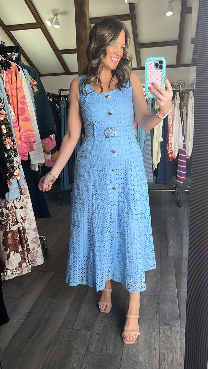 Blue Dream Eyelet Dress with Belt