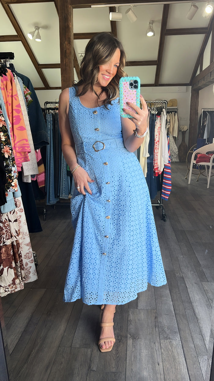Blue Dream Eyelet Dress with Belt