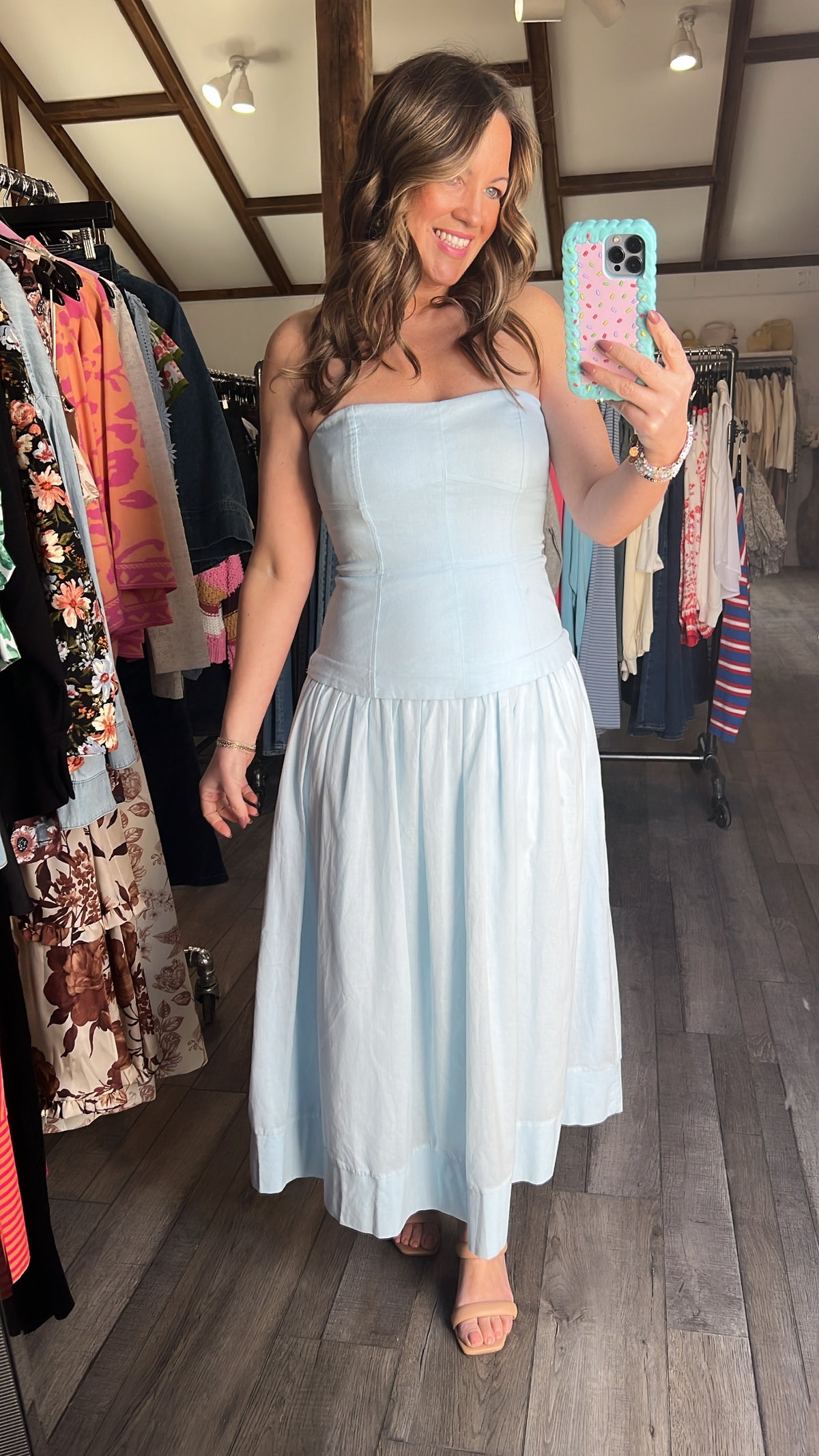 Baby Blue Corset Strapless Dress