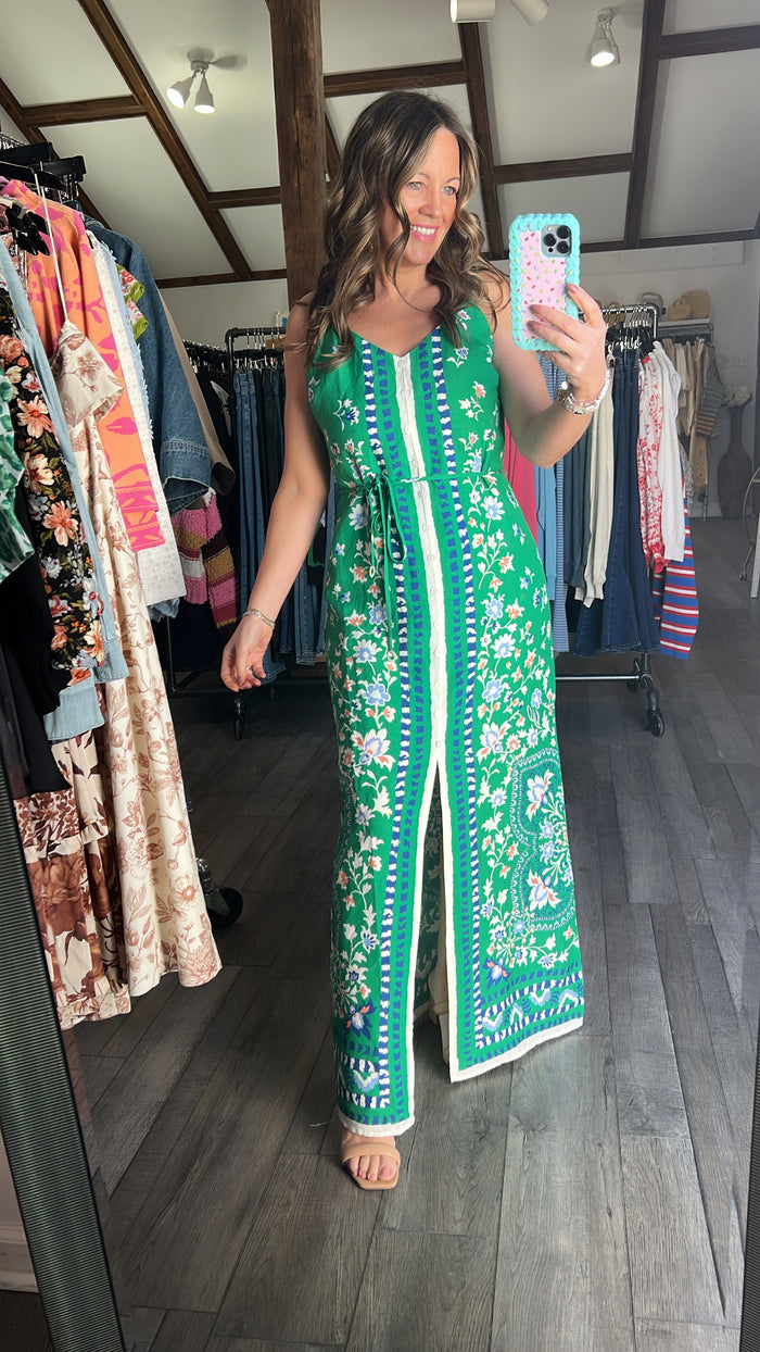 Verdant Edge Floral Button Front Dress