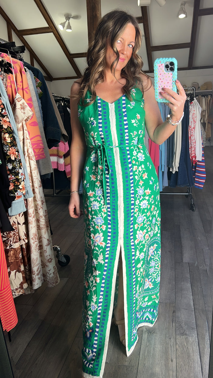 Verdant Edge Floral Button Front Dress