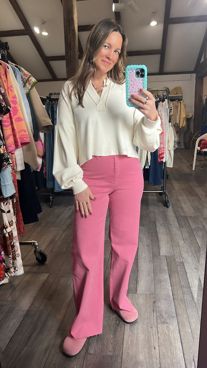 Split Second Oatmeal Flirt Top