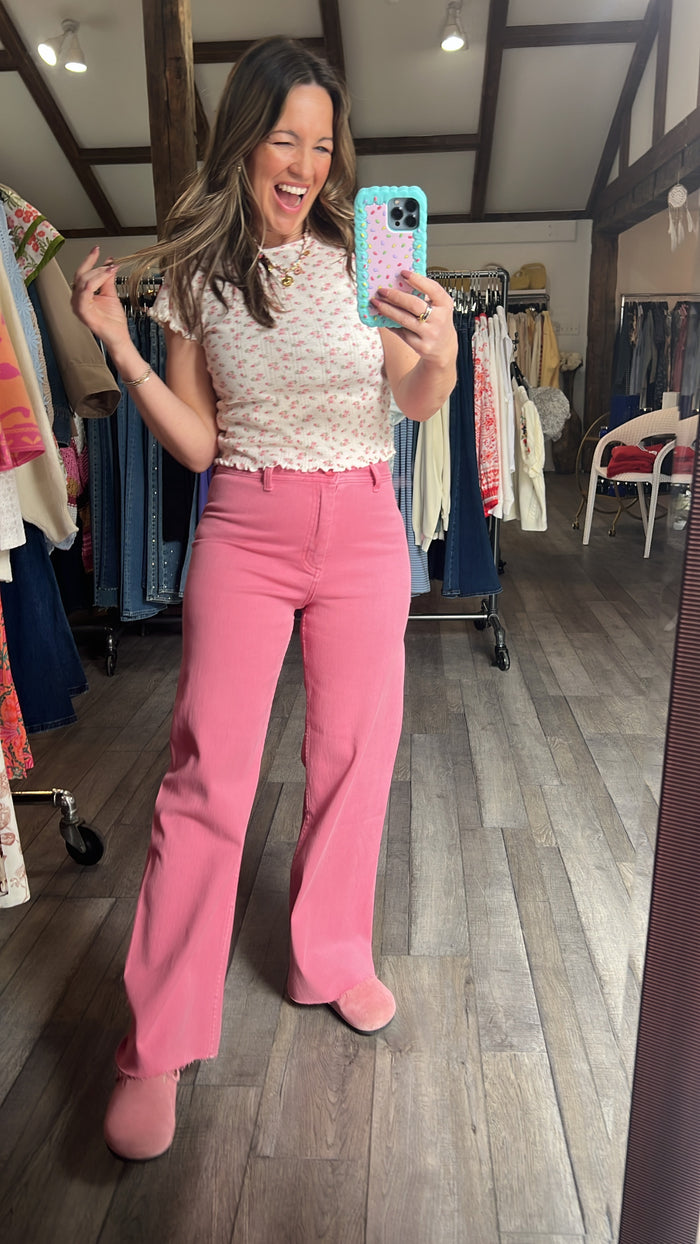 Cream Rose Floral Crop Top