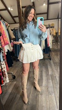 White Eyelet Ruffle Mini Skort