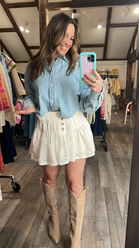 White Eyelet Ruffle Mini Skort