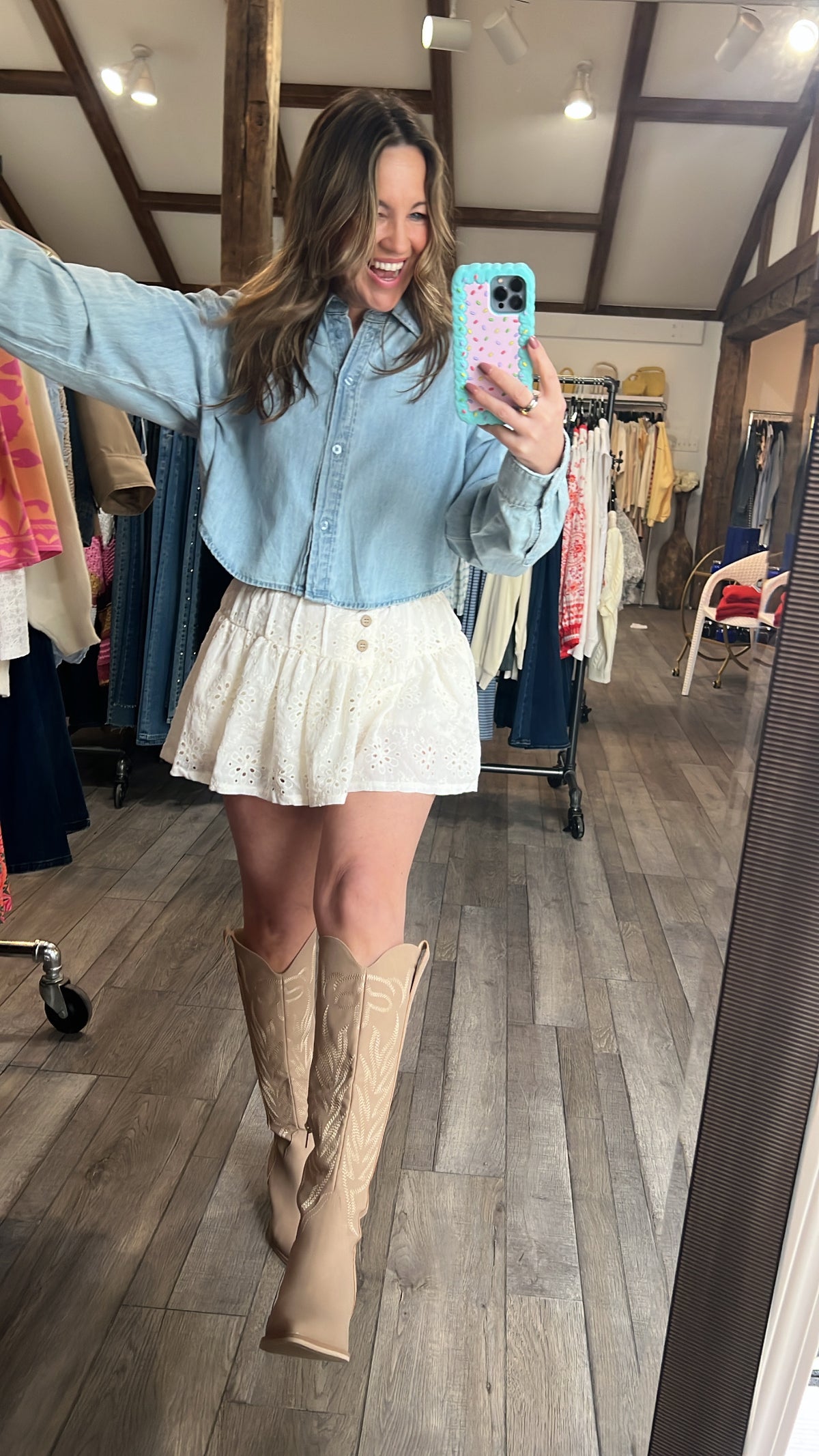 White Eyelet Ruffle Mini Skort