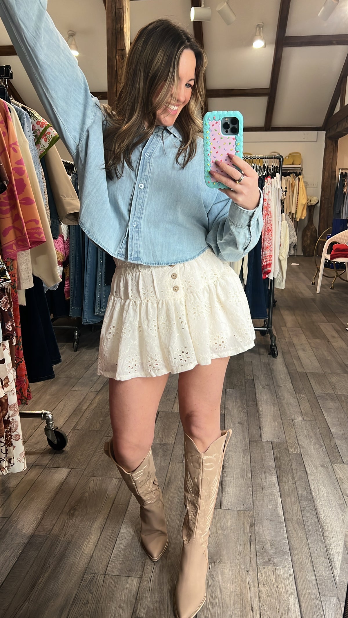 White Eyelet Ruffle Mini Skort