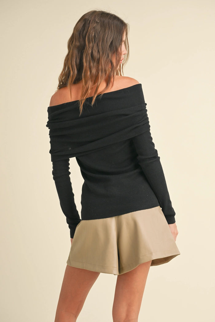 Black Off The Shoulder Sweater Top