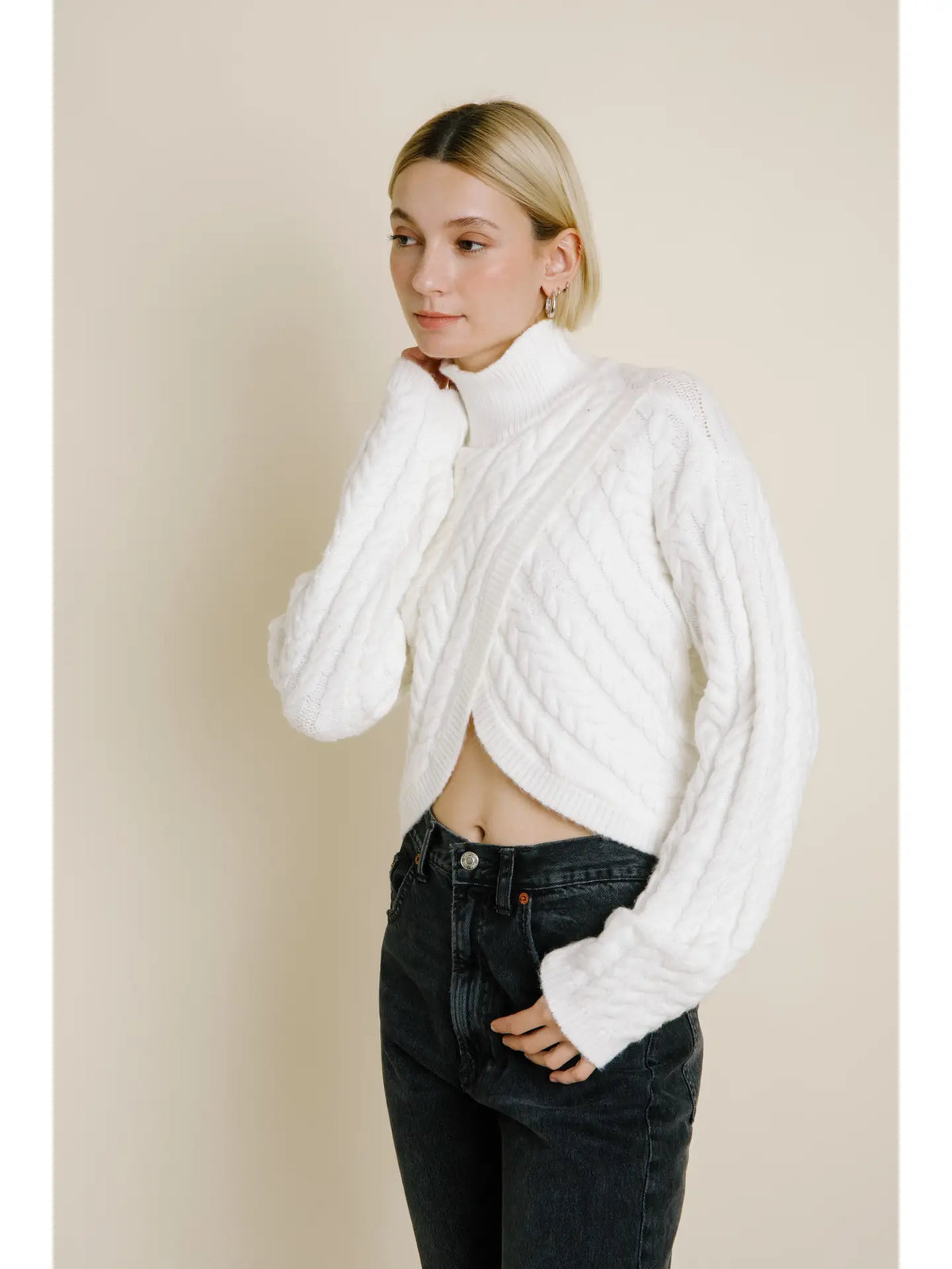 Ivory Cross Turtleneck Sweater