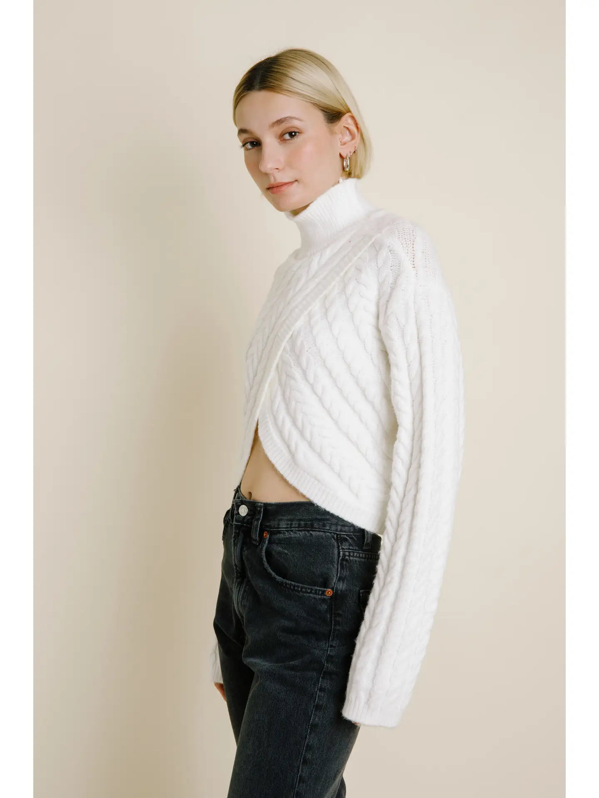 Ivory Cross Turtleneck Sweater