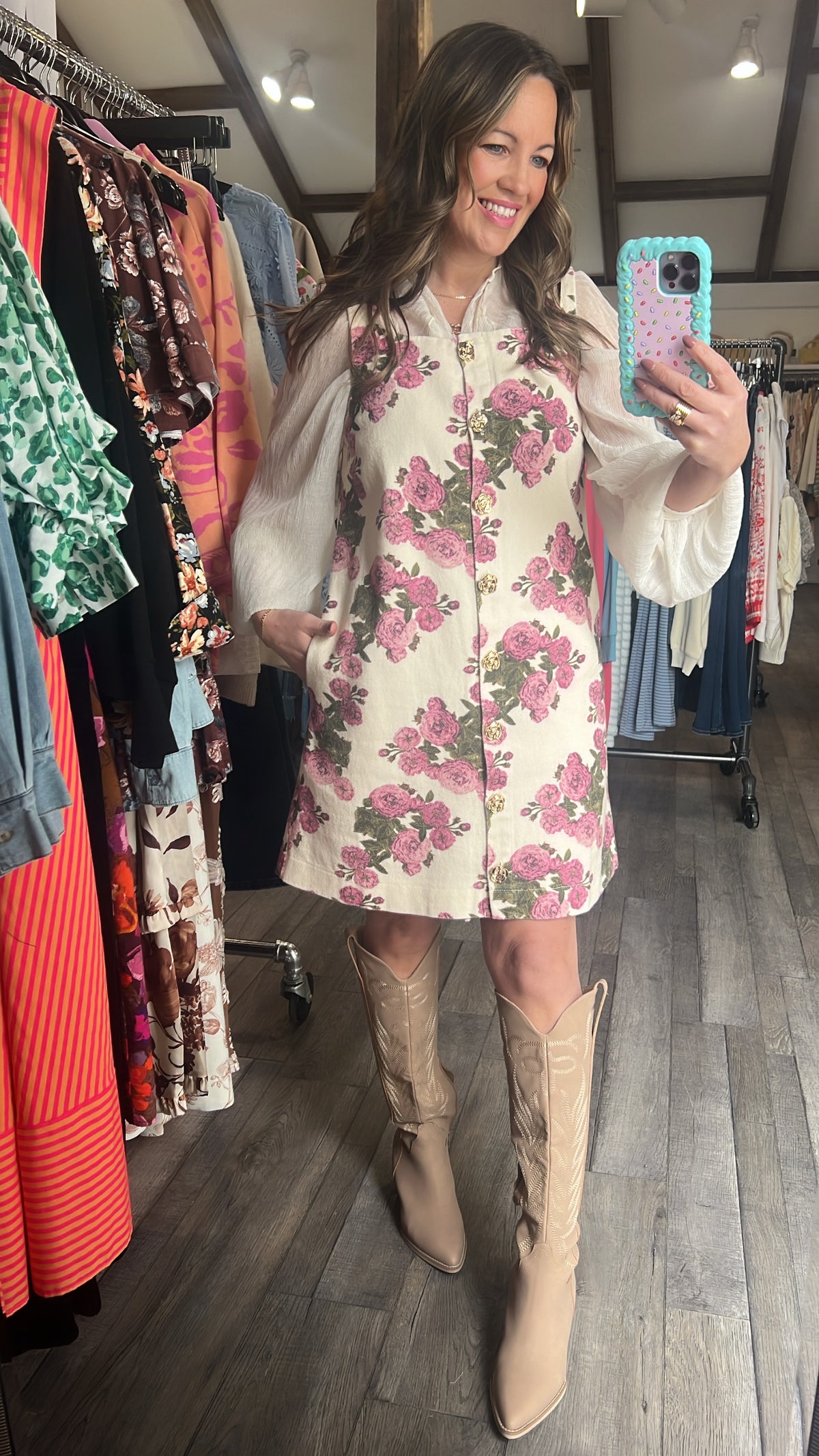 Flowerfield Mini Denim Dress - Ecru
