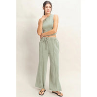 Mineral Washed Sleeveless Top & Wide Leg Pants Set