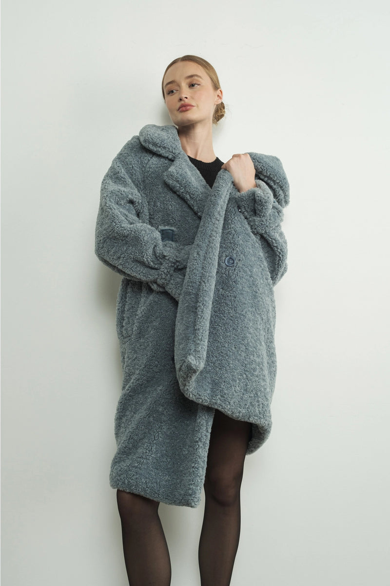 Blue Shearling Long Coat