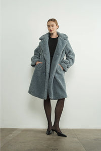 Blue Shearling Long Coat